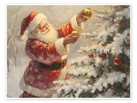 Wall art print Vintage Santa Claus and Christmas tree - TAlex