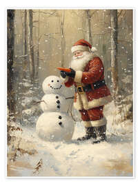 Wall art print Santa Claus Building Snowman - TAlex