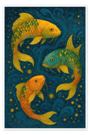 Wall art print Golden Koi Series - Circle of Happiness - Sabine Wagner