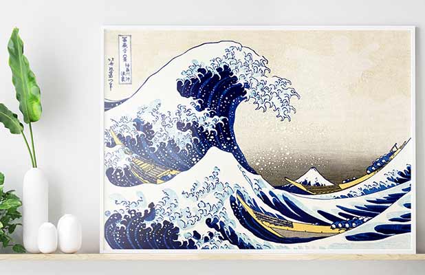 Poster with frame made of solid wood in white