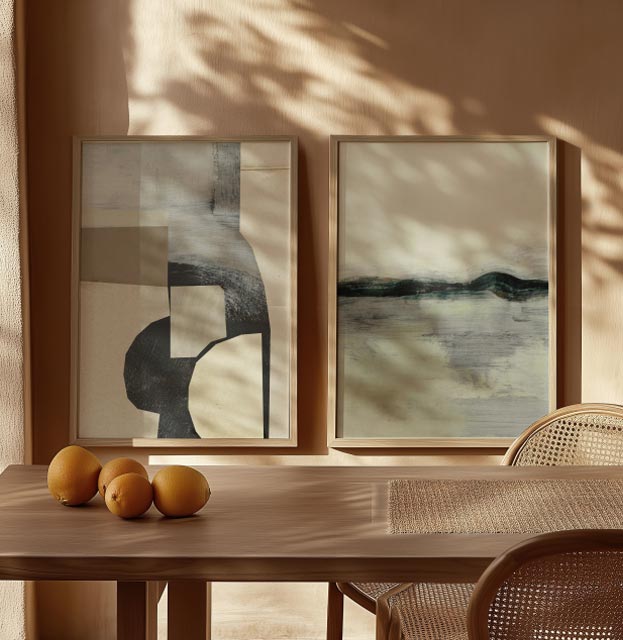 Abstract wall art in natural lighting