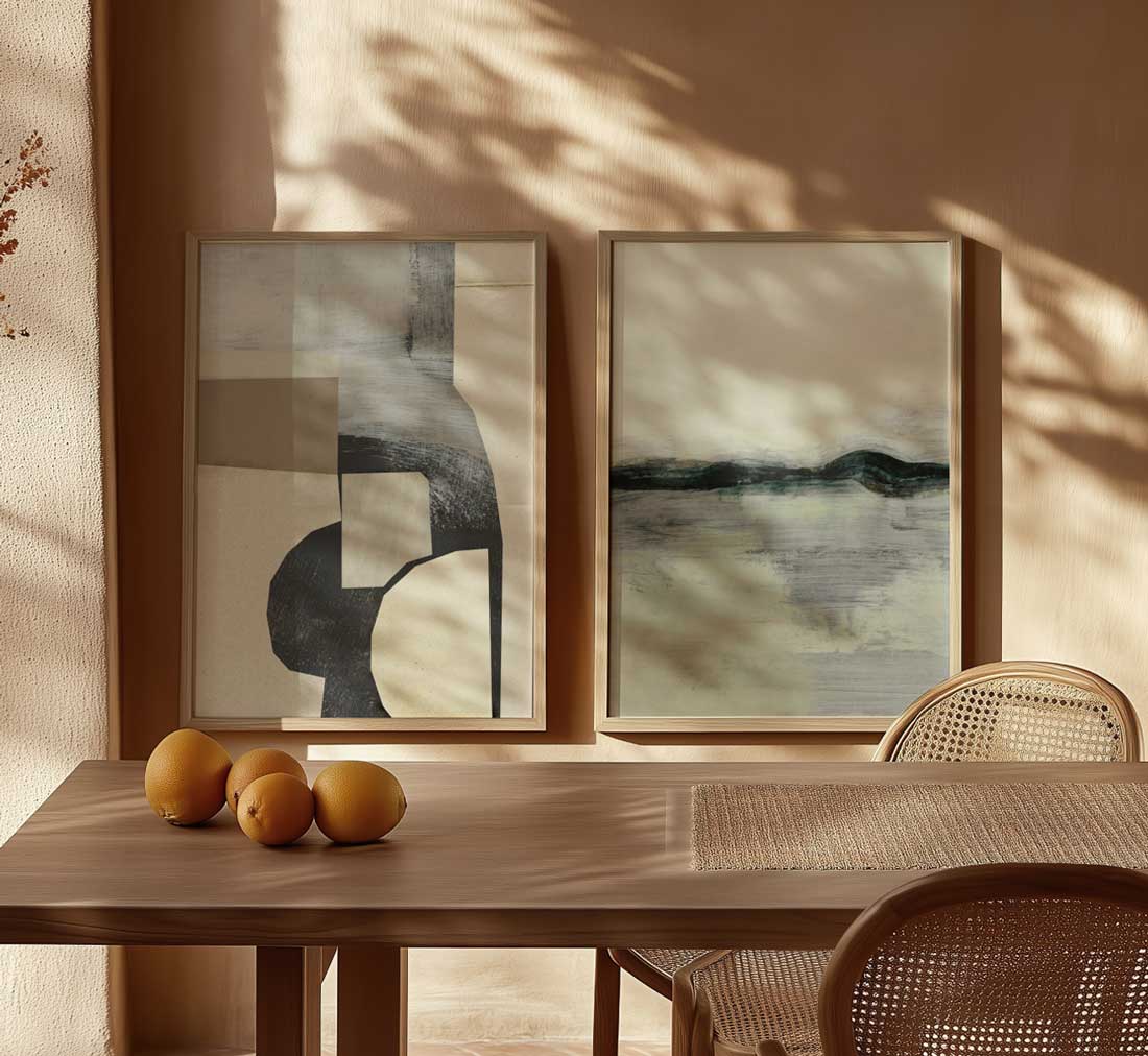 Abstract wall art in natural lighting