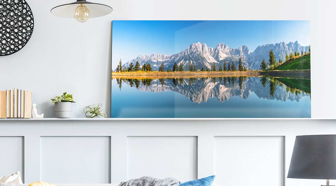 Living room decorated with large acrylic print