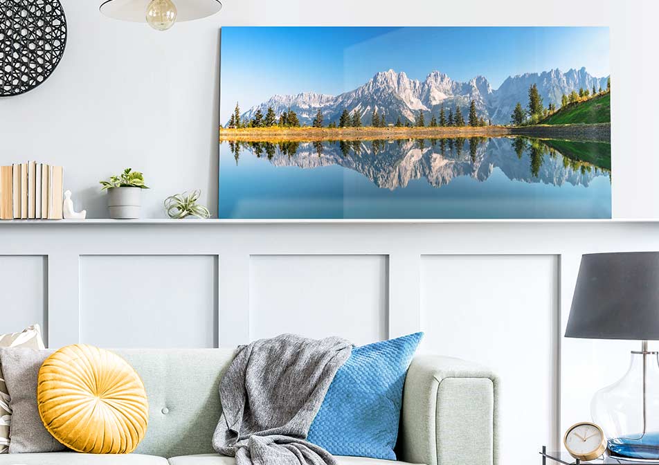 Living room decorated with large acrylic print
