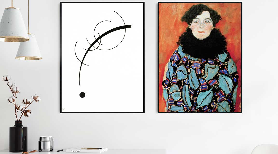 Living room decorated with foam board prints