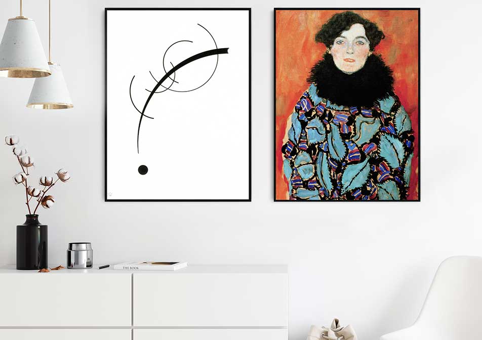 Living room decorated with foam board prints