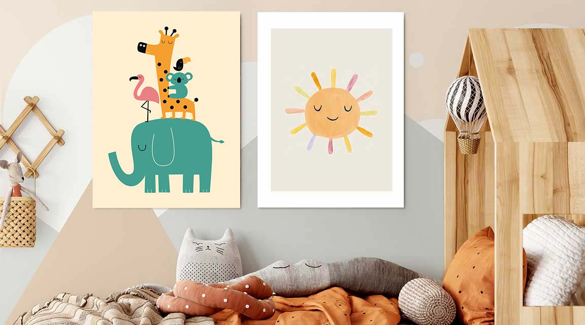 Wall decoration in the children’s room with foam board prints
