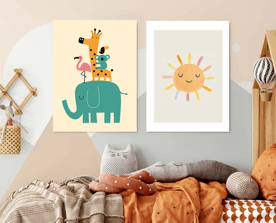 Wall decoration in the children’s room with foam board prints