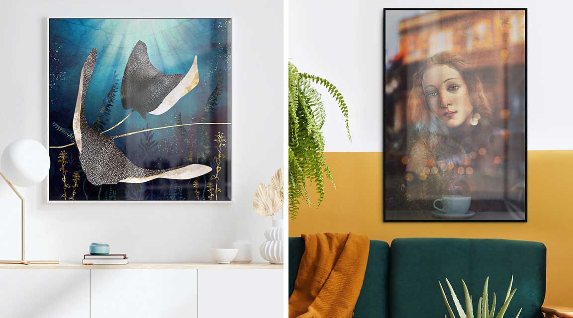 Wall decoration with gallery print for the living room