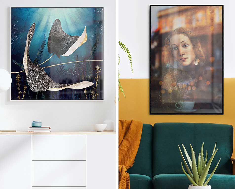 Wall decoration with gallery print for the living room