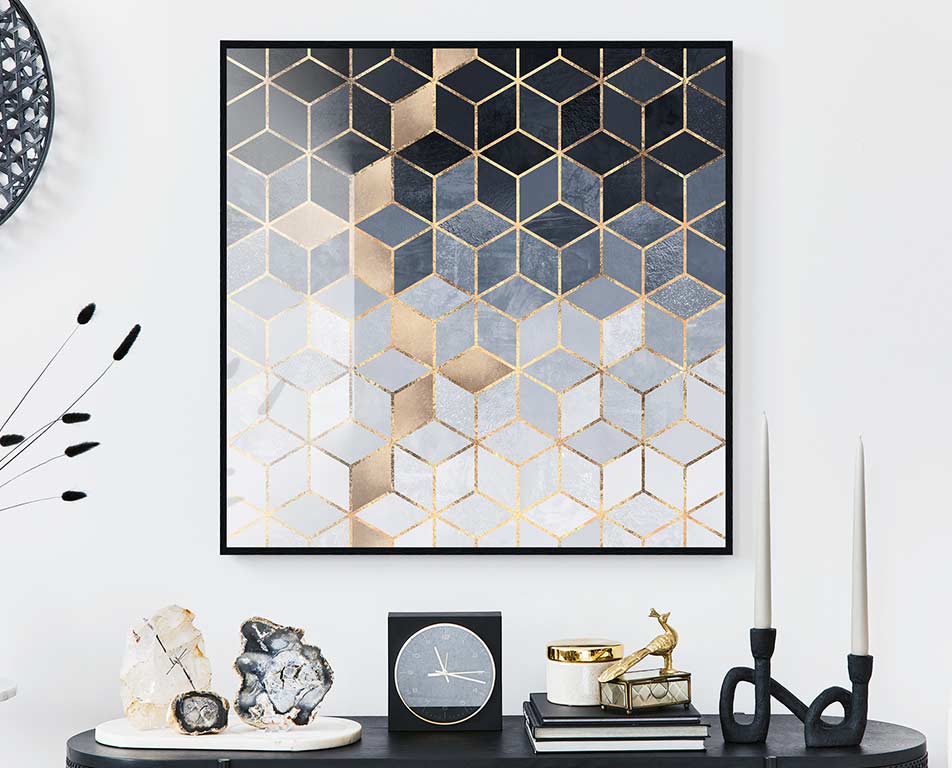 Wall art print in gold and black tones
