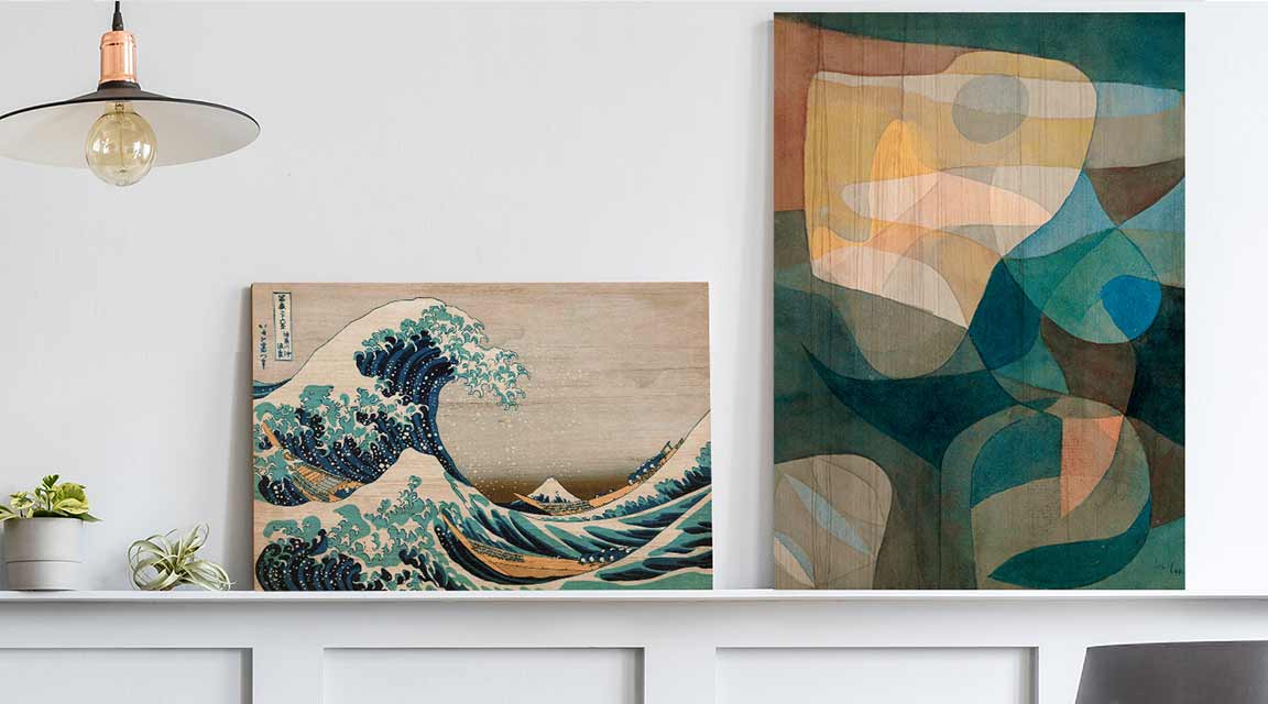 Living room decorated with wood prints