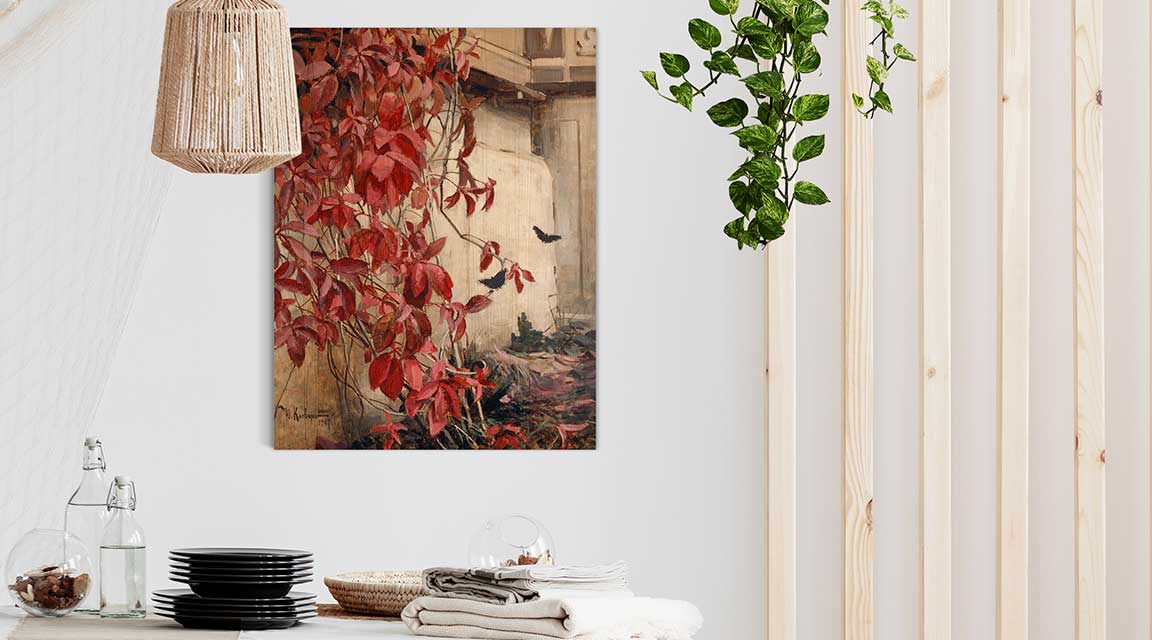 Botanical design on wood