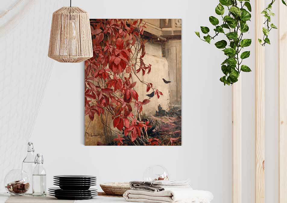 Botanical design on wood